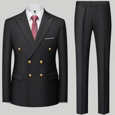 Fashion new men's casual boutique double breasted suit pants men's business suit set 1