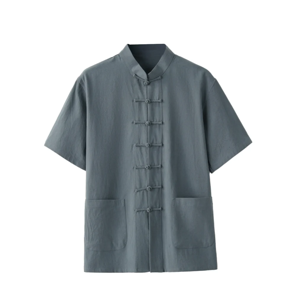 Chinese traditional clothes Style Short Sleeve Tai Chi Pure cotton shirt Tang Suit Uniform for Men kung fu tang zhuang male top 1