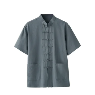 Chinese traditional clothes Style Short Sleeve Tai Chi Pure cotton shirt Tang Suit Uniform for Men kung fu tang zhuang male top 1