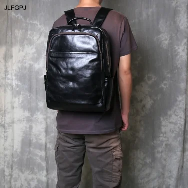 JLFGPJ Fashionable Men's Genuine Leather Backpack Multifunctional Business And Leisure Top Layer Cowhide Computer Backpack 1