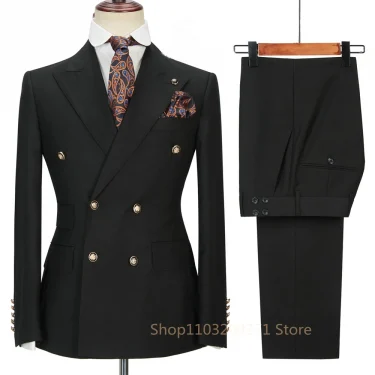 Formal Suit Set Fashion Buttons Pockets Blazer Men Business Suit Set Formal Turndown Collar Suit for Dating Groom Formal Tuxedos 4
