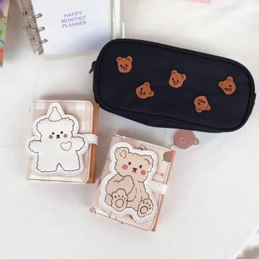 Cartoon Pu Purse Wallet Lovely Little Bear Coin Wallet Simple And Portable Three Fold Student Mini Card Bag Birthday Gift 3
