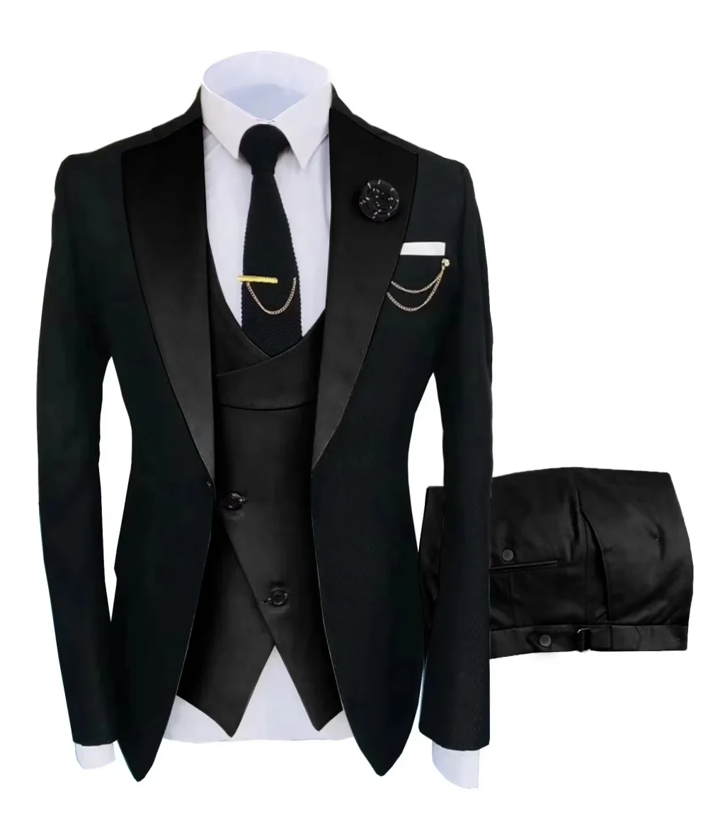 Men's Suit for Wedding 3 Pieces Blazer Vest and Pants Set Fitted Tuxedo for Groomsmen Adult Costume Summer Beach Wedding Parties 2