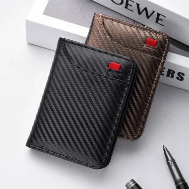 Ultra-Slim Carbon Fiber Wallet - Modern Minimalist Design with ID Window & Multiple Card Slots - Durable PU Material, Polyester 6