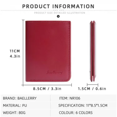 New Men's and Women's Unisex Short Wallet Simple and Thin PU Leather Clip Multi-slot Card Holder 6