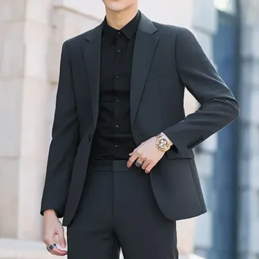 Slim Fit Solid Color 2 Piece Outfit Set Man High Quality 2024 Full Suit for Men Fashion Casual Pants Ceremony Clothes Blazer 1