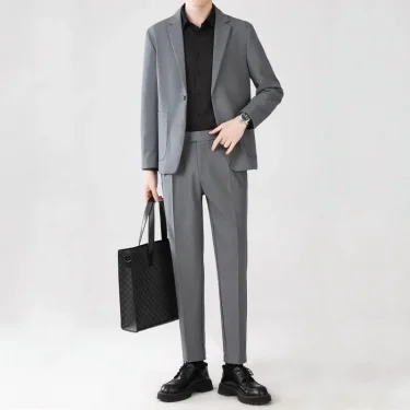 Blazer 2 Piece Outfit Set Man Party Black Full Suit for Men Clothes Ceremony Gentleman Clothing Korean New in Elegant Fashion 3