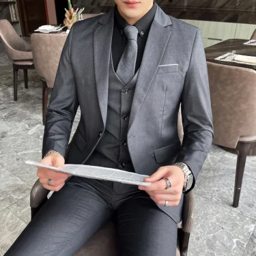 Suit (Blazer+ Vest + Pants) Men's Fashion Business Gentleman Professional Formal Dress Korean Version Banquet Dress Suit M-6XL 3