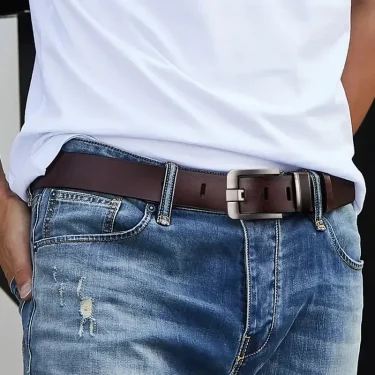 New Leather Cowhide Men's Belt Fashion Metal Alloy Pin Buckle Adult Luxury Brand Jeans Business Casual Waist Male Strap Brand 2