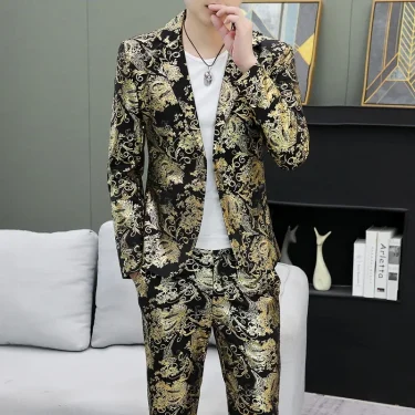 Traje De Hombre Elegante (Blazer+ Pants) Men's Fashion Business Professional Gentleman Print Wedding Casual Elegant Man Suit 4
