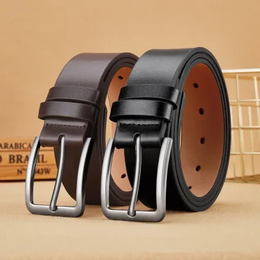 An Elegant Men's Casual Business Style Belt，Equipped with Square Alloy Buckle，Durable Anti-Stretch Imitation Leather，Suitable fo 1