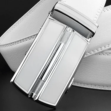 Elegant White Color Men Women Unisex Leather Belt Genuine Leather Automatic Buckle 3.5cm Width Men Waist Straps for Jeans 3