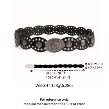 1pc Vintage Style Women'S Faux PU Belt with Oval Rivet Buckle Waistband Vintage Personalized Belts 4