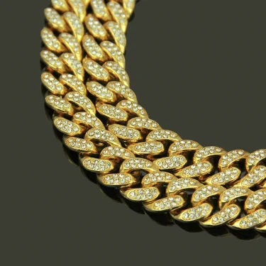 HNSP Luxury All Rhinestone 13MM Cuban Chain For Men Necklace Hip Hop Neck Male Jewelry Accessories 4