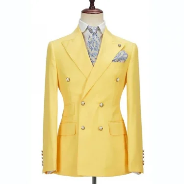 Blazer Hombre Yellow Suits for Men Chic Terno Double Breasted Peak Lapel Elegant Wedding Full Set Male 2 Piece Jacket Pants 2024 5