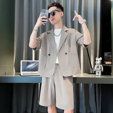 Blazer Shorts Suits for Men Plain No Logo Man Sets Aesthetic Korean Two Piece Set Style 2025 New in Tops & Tees Matching Luxury 6