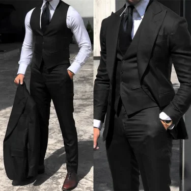 Brown Classic Men Suit 3 Pieces Tuxedo Peak Lapel Groomsmen Wedding Suits Set Fashion Men Business Blazer Jacket+Pants+Vest 2