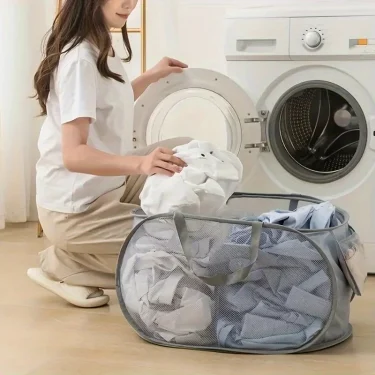 Extra-Large Mesh Laundry Hamper with Handles Foldable Versatile Storage Bag for Dirty Clothes in Multiple Rooms Laundry Baskets 2