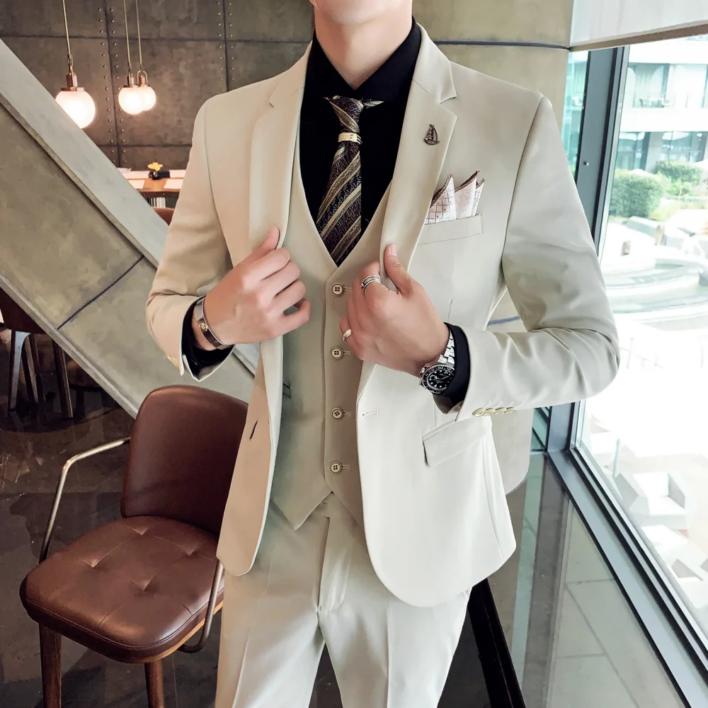 Men's 2025 Three-Piece Suit Set Casual Business Wedding Banquet Outfit Handsome M-4XL Stylish Combination with Vest And Trousers 3