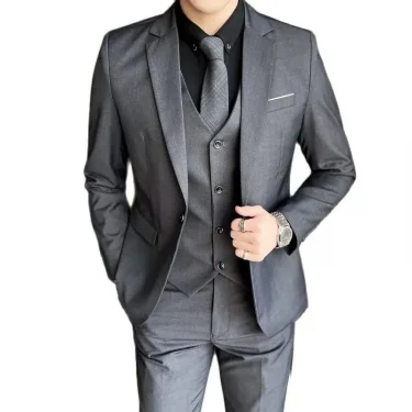 Suit (Blazer+ Vest + Pants) Men's Fashion Business Gentleman Professional Formal Dress Korean Version Banquet Dress Suit M-6XL 2