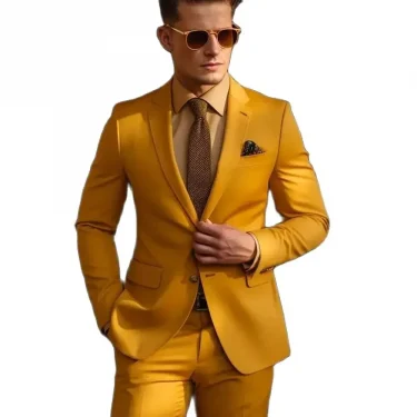High Quality Men Suits Yellow Single Breasted Skinny 2 Pieces Jacket Pants Set Formal Wedding Outfits Costume Homme 3