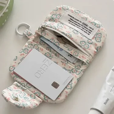 1 Pc Cute Student Coin Purse Card Simplicity Floral Korean Fashion Wallet Card Holder for Girls Portable Cute Small Storage Bag 2