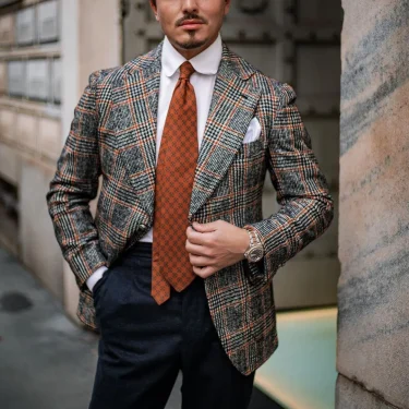 Houndstooth Men's Suits 2 Pieces Blazer Black Pants Single Breasted Peaked Lapel Plaid Wedding Groom Customized Costumes Hommes 2