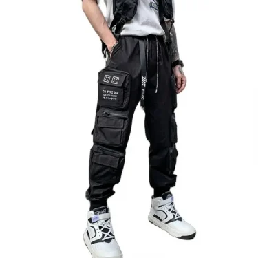Techwear Style Multi Pockets Cargo Pants Man Vintage Punk Hip Hop Pants Ribbon Casual Joggers Streetwear 6