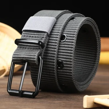 Men's Belt Porous Canvas Pin Buckle Leather Belt Outdoor Sports Belt Women's Trendy Eyelet Belt with Jeans Belt for Men Women 1