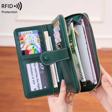 Vintage Large Capacity Women's Wallet RFID Anti-Theft Brushed Fabric Simple Fashion Multi-Card Long Handbag 4