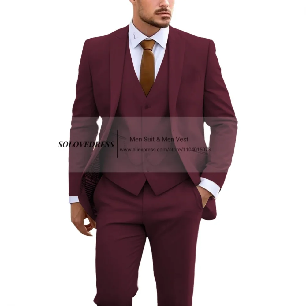 New Formal Occasion Men Suit Business Tuxedos Groom Groomsman Wedding Party Prom Male 3 Piece Set Blazer Vest Pants 5