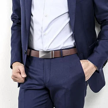 Men's belt, simple and versatile for business and leisure, smooth belt, coffee brown leather, cowhide automatic middle-aged pant 2