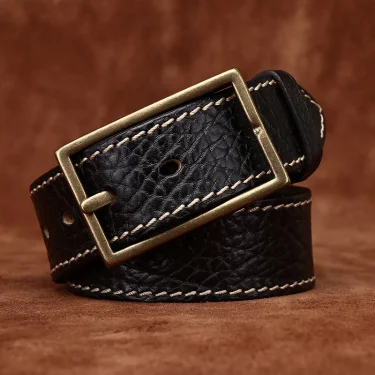 3.8cm Thick Wild Cowskin Men Belt High Quality Genuine Leather Brass Buckle Retro Strap Male Jeans Luxury Designer Belts for Man 3