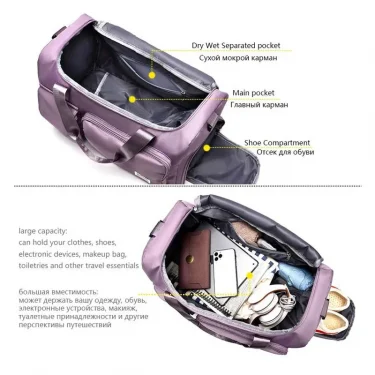 Travel Bag Duffle Handbag Women Shoulder Bag Large Capacity Shoe Compartment Waterproof Sports Fitness Bags Ladies Crossbody Bag 2