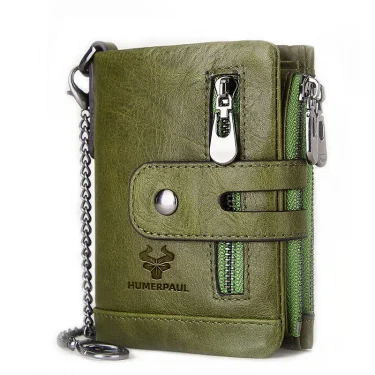 KAVIS Luxurious Genuine Leather Wallet With Zipper Coin Casual For Men Money Cowhide Card Holder Purse Double Bifold Pocket RFID 3