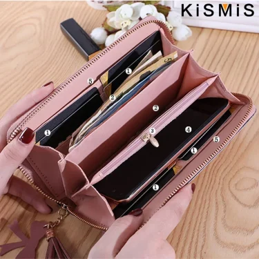 KISMIS Women's Wallets Fashion Long Leather Wallets Large Capacity Buckle Zipper Clutches Fashion Multi-Card Wallets Zipper 2