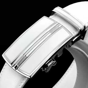 Elegant White Color Men Women Unisex Leather Belt Genuine Leather Automatic Buckle 3.5cm Width Men Waist Straps for Jeans 5