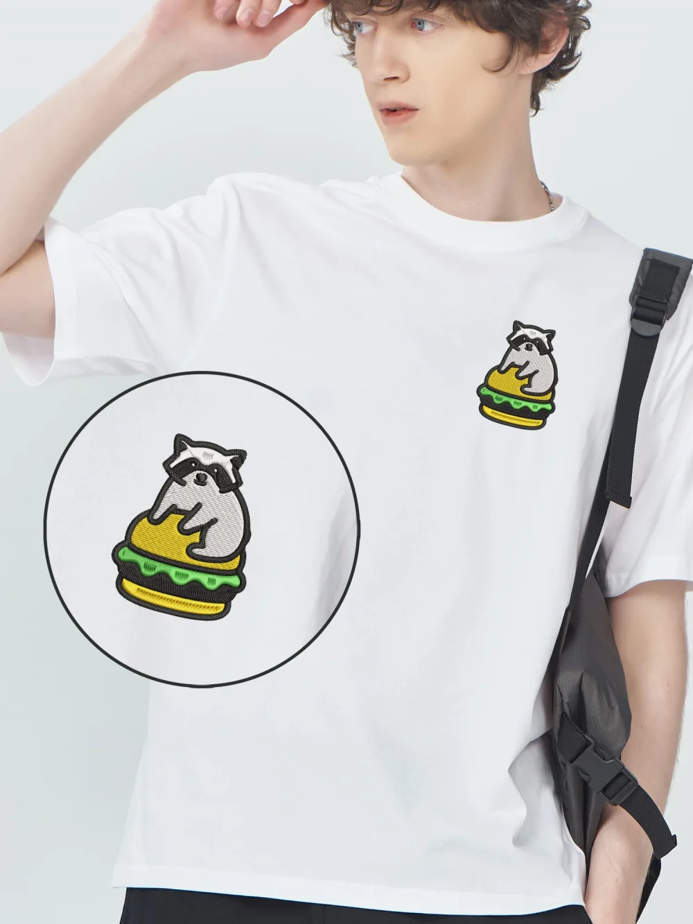 Bear Hamburger Embroidery Tee Shirts Men's Luxury Brand Embroidered Tops T shirt Raccoon Cute Animal Embroidered T-shirts Man 1