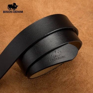 BISON DENIM Men's Belts Cowhide Genuine Leather Pin Buckle Belts Jeans Male Vintage Waistband Strap Leather Belt For Men N70781 4