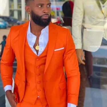 Blazers Bright Orange Notch Lapel Men Costume Homme Wedding Dress Tuxedos Terno Masculino Slim Fit Groom Prom Party Blazer 3 Pcs 3