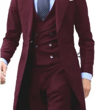 3 Pieces New Arrivel Long Coat Designs Chinese Red Men Suit Gentle Tuxedo Prom Blazer Custom (Jacket+Vest+Pants) 5