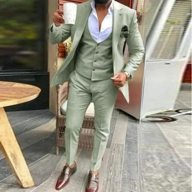 Green Men Suit Slim Fit Formal Business Office Casual Suits For Male Wedding Groom Tuxedo Party 3 Pieces (Jacket+Pants+Vest ) 2