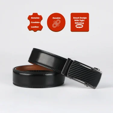 Genuine Leather Ratchet Belt for Men - Adjustable Automatic Buckle,Casual Business Style, High-Quality Leather Panel 3