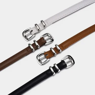 1PC Simple PU Leather Belt Versatile Silver Pin Buckle Women's Belt Luxury Decoration Student Jeans Thin Belt 1