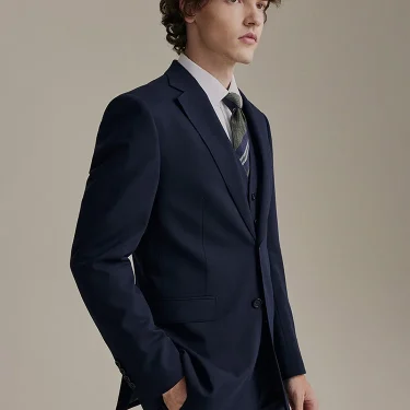 9% Wool Luxury Deep Blue Men Suit Set Four Season Formal Blazer Vest Pant Wedding Groom Wear Casual Businessman Daily Clothing 4