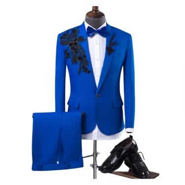 Men's Formal Suits Blue fashion Slim Blazers Group musical performance Costume Wedding Party Prom Host singer show Stage suit 1