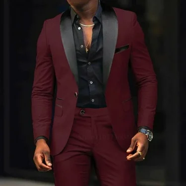 2 Piece Solid Casual Men Wedding Suits Slim Fit Shawl Lapel Blazer Pant Designs Party Prom Suits Best Man Business Wear Suit 5