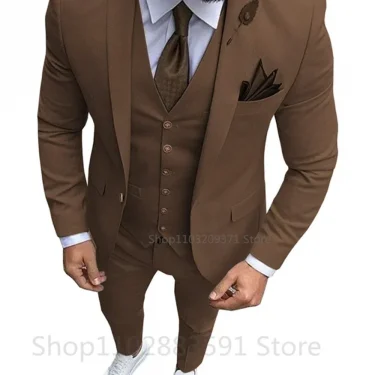 3 Piece Solid Men Suits for Wedding Party Business Formal Groom Tuxedos One Button（Blazer+Vest+Pants）Slim Fit Costume Homme 4