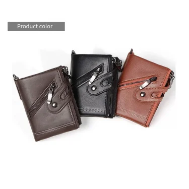Men's Chain Wallet RFID Anti-Theft Men's Retro Leather Wallet Double Zipper Coin Purse Credit Card Holder for Men and Women 2