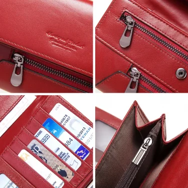 HUMERPAUL Fashion Women Genuine Leather Wallet RFID Blocking Tri-fold Credit Card Holder Luxury Long Female Phone Clutches 5